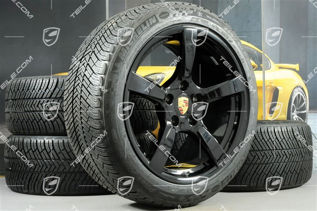 19-inch Cayman S winter wheels set, rims 8J x 19 ET57 + 10J x 19 ET45, Michelin Pilot Alpin 4 winter tires 235/40 R19 +265/40 R19, black high gloss