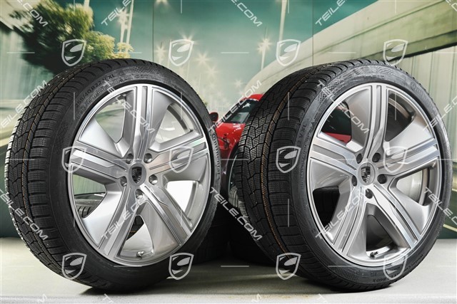 22-inch Macan Exclusive Design winter wheel set, rims 9J x 22 ET29 + 11J x 22 ET47 + NEW Continental winter tyres 255/40 R22 + 295/35 R22, Platin Silver