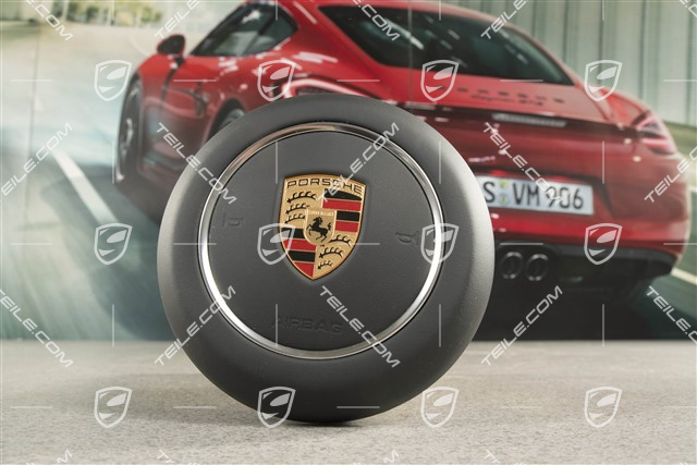 Airbag unit, steering wheel, Leather, Black