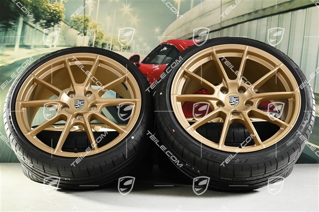 20-inch 718 Sport summer wheels set, rims 8,5J x 20 ET57 + 10,5J x 20 ET47 + NEW Pirelli summer tires 235/35 ZR20 + 265/35 ZR20, with TPMS, aurum satin matt