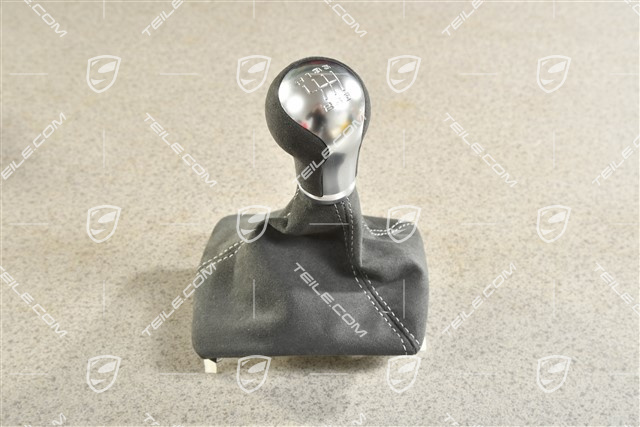 GT3 / Speedster, Shift lever / gear shift knob with Alcantara gaiter / sleeve, 6-speed manual transmission, Black with Platinium Grey stitching