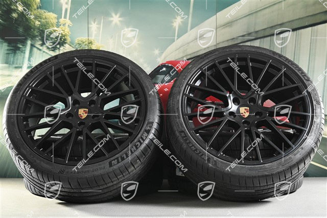 22" Cayenne Coupé RS Spyder Sommerräder Satz, Felgen 10J x 22 ET48 + 11,5J x 22 ET52 + Michelin Sommerreifen 285/35 R22 + 315/30 R22, mit RDK-Sensoren, schwarz seidenmatt