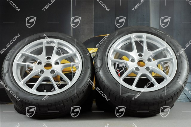 18" Cayman III summer wheels set, rims 8J x 18 ET57 + 9,5J x 18 ET49 + NEW Pirelli P Zero summer tires 235/45 R18 + 265/45 R18
