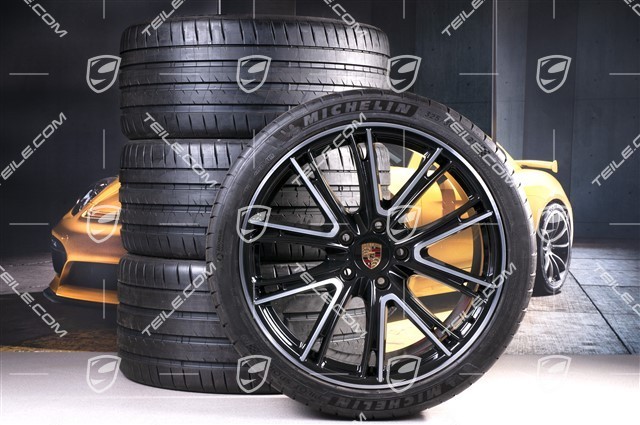 21-inch Panamera Exclusive Design summer wheel set, rims 9,5J x 21 ET71 + 11,5J x 21 ET69 + NEW Michelin summer tires 275/35 ZR21 + 325/30 ZR21, black, with TPM