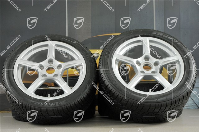 18" Boxster Winterräder Satz, 8J x 18 ET57 + 9J x 18 ET47 + Winterreifen Dunlop 235/45 R18 + 265/45 R18, mit RDK-Sensoren