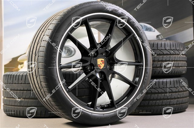 20" summer wheels set Carrera S III, rims 8.5J x 20 ET51 + 11J x 20 ET52 + NEW Pirelli P Zero summer tyres 245/35 ZR20 + 305/30 ZR20, with TPMS sensors, high-gloss black