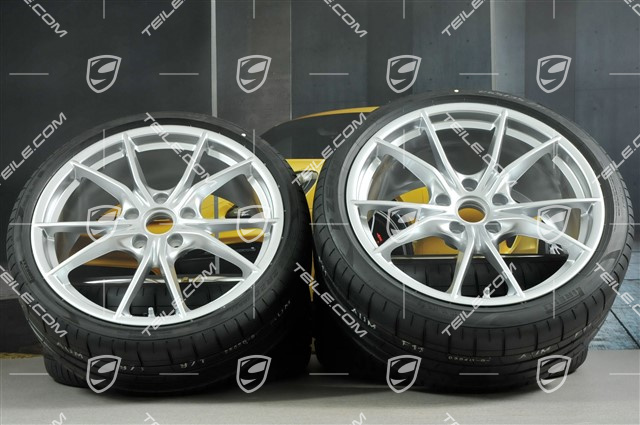 20" Carrera S koła letnie, komplet, felgi 8J x 20 ET57 + 10J x 20 ET45 + opony letnie Pirelli 235/35 ZR20 +265/35 ZR20, srebrne, z czujnikami ciśnienia