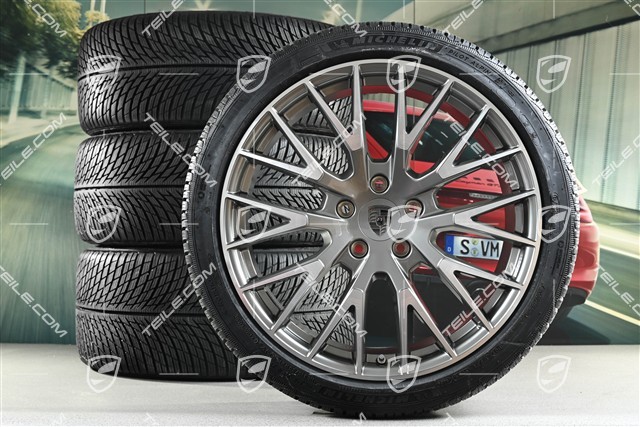 21" Panamera Exclusive Design Koła zimowe, komplet, felgi 9,5J x 21 ET71 + 10,5J x 21 ET71 + opony zimowe Michelin 275/35 R21 + 315/30 R21, platynowy srebrny