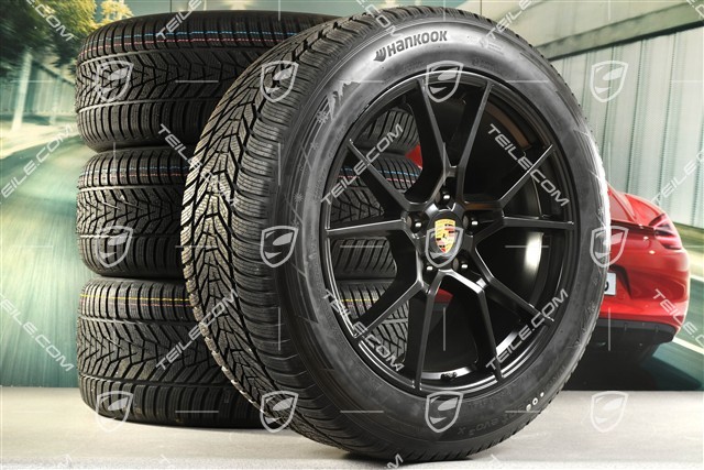 20" Cayenne S Winterräder Satz, Felgen 9J x 20 ET50 + 10,5J x 20 ET55 + Hankook Winter i*eveo 3X, 255/55 R20 + 295/45 R20, mit RDK-Sensoren, in Schwarz Seidenmatt
