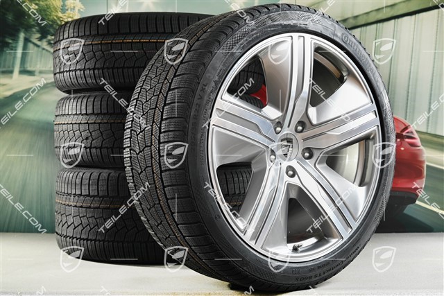 22-inch Macan Exclusive Design winter wheel set, rims 9J x 22 ET29 + 11J x 22 ET47 + NEW Continental winter tyres 255/40 R22 + 295/35 R22, Platin Silver