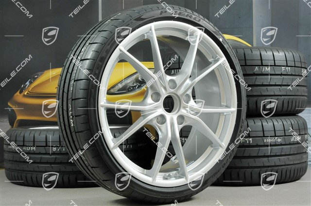 20" Carrera S koła letnie, komplet, felgi 8J x 20 ET57 + 10J x 20 ET45 + opony letnie Pirelli 235/35 ZR20 +265/35 ZR20, srebrne, z czujnikami ciśnienia