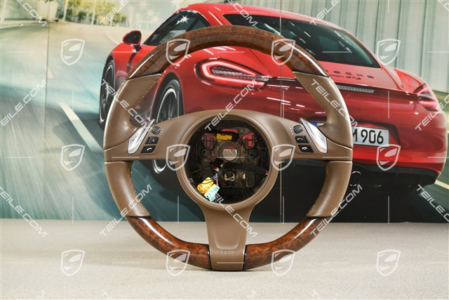 Steering wheel, multi-function, PDK, heating, leather Espresso with Mahogany wood