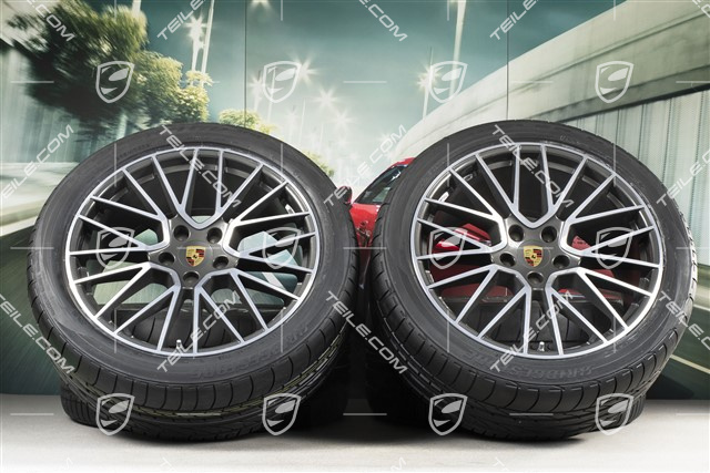 21" Cayenne RS Spyder Sommerräder Satz, Felgen 9,5J x 21 ET46 + 11,0J x 21 ET58 + NEUE Bridgestone Dueler H/P Sport Sommerreifen 285/40 R21 + 315/35 R21, mit RDK-Sensoren