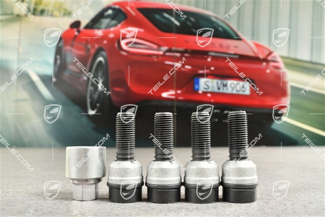 Anti-theft wheel bolt set (4 pcs.), incl. adapter, Black
