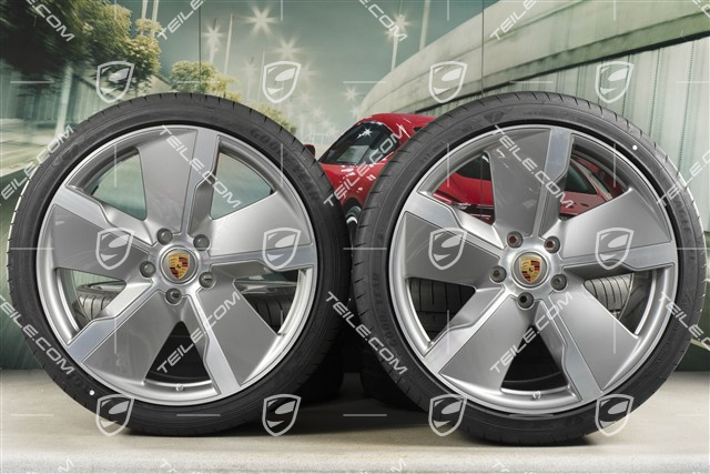 21" Exclusive Design summer wheel set, rims 9,5J x 21 ET60 + 11,5J x 21 ET66 + NEW Goodyear summer tyres 265/35 R21 + 305/30 R21, silver