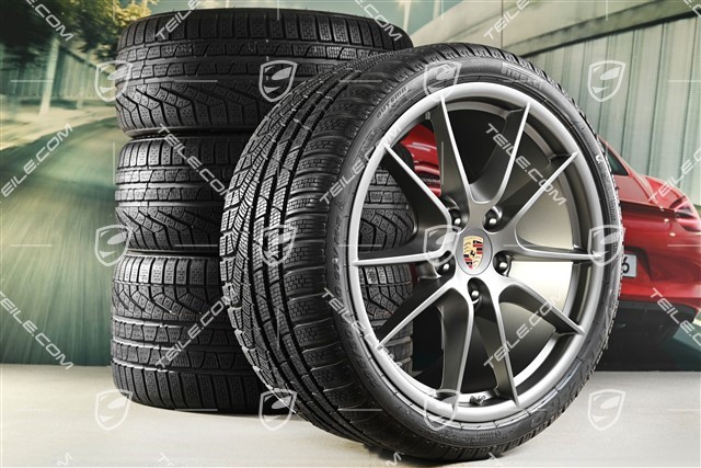 20" Carrera S (III) winter wheel set, wheels 8,5J x 20 ET51 + 11J x 20 ET52 + NEW Pirelli winter tyres 245/35 ZR20 + 295/30 ZR20, with TPMS, Platinum satin mat