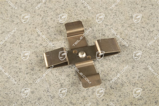 Front axle fixed caliper spring, brake pad mouting