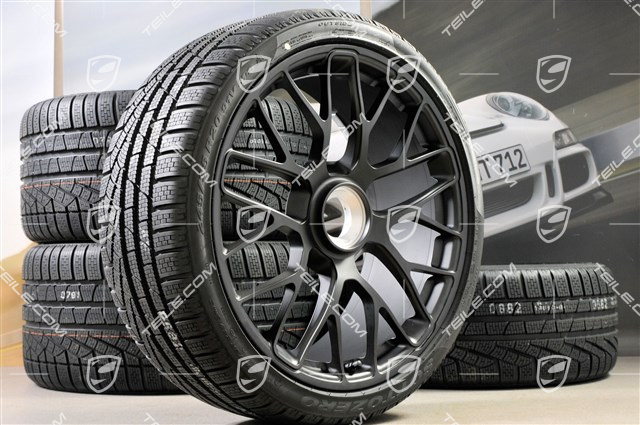 20" Turbo S Koła zimowe komplet do Carrera GTS, centralnie mocowane, felgi 8,5J x 20 ET51 + 11J x 20 ET52 + opony zimowe Pirelli Sottozero II 245/35 R20+295/30 R20, czarne (półmat), z czujnikami ciśnienia
