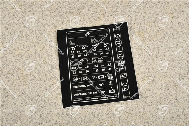 Tabliczka informacyjna o ciśnieniu w oponach, 20 cali, Turbo