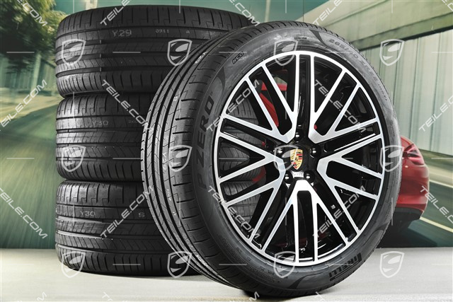 22" Koła letnie 911 Turbo Design, komplet, felgi 10J x 22 ET48 +11,5J x 22 ET61 + opony letnie Pirelli 285/40 R22 + 315/35 R22, czarny wysoki połysk