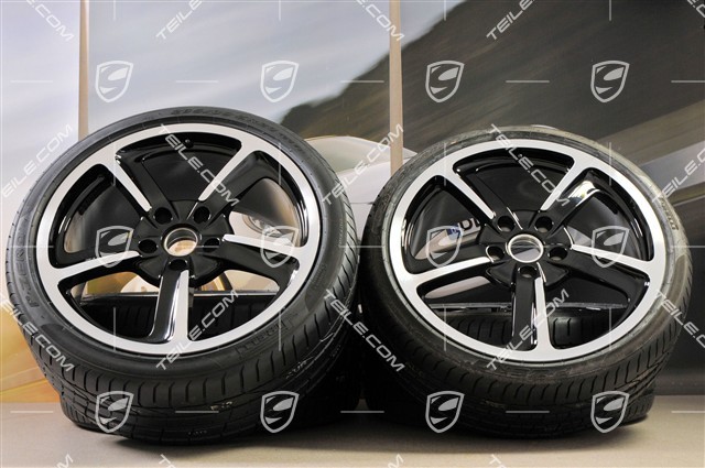 20-inch SportTechno summer wheel set, rims 8,5J x 20 ET57 + 10J x 20 ET50 + NEW summer tires Pirelli 235/35 R20 + 265/35 R20, in black, with TPM