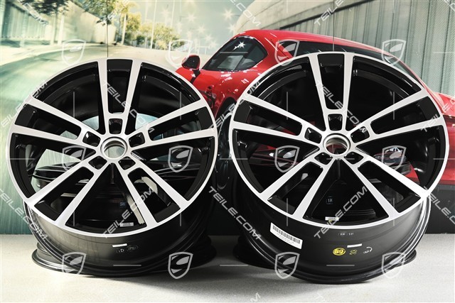 22" Komplet felg Cayenne Sport Design, 10J x 22 ET48 +11,5J x 22 ET61, czarny wysoki połysk