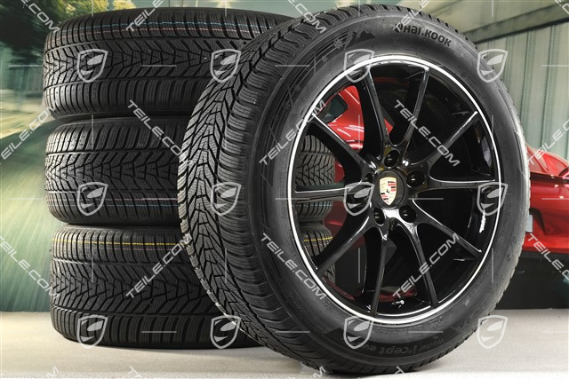 20-inch Cayenne Design winter wheel set, rims 9J x 20 ET50 + 10,5J x 20 ET64 + Hankook winter tyres 255/55 R20 + 295/45 R20, with TPMS, black high gloss