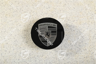 Hub cap, concave, emblem in Rhodium, black high gloss