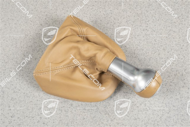 Shift lever / gearshift knob, Sand beige, Leather / aluminium, 6-speed manual transmission