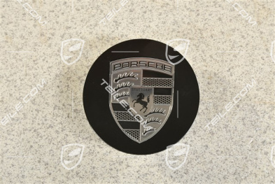 Hub cap, concave, emblem in Rhodium, black satin matt