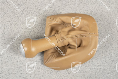 Shift lever / gearshift knob, Sand beige, Leather / aluminium, 6-speed manual transmission