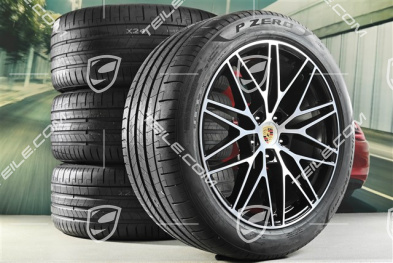 21" koła letnie Cayenne RS Spyder Design, komplet, felgi 9,5J x 21 ET46 + 11,0J x 21 ET58 + NOWE opony letnie Pirelli P Zero 285/45 R21 + 315/40 R21, z czujnikami ciśnienia, czarny wysoki połysk