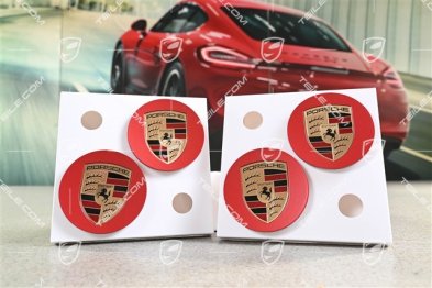 Hub cap set, crest coloured, concave, pyro red