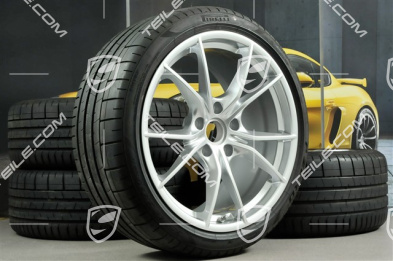 20" Carrera S Sommerräder Satz, Felgen 8J x 20 ET57 + 10J x 20 ET45 + NEUE Pirelli Sommerreifen 235/35 R20 + 265/35 R20, silbern, mit RDK-Sensoren