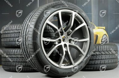 21-inch Cayenne COUPE Exclusive Design summer wheel set, rims 9,5J x 21 ET46 + 11,0J x 21 ET49 + NEW Pirelli summer tyres 285/40 R21 + 315/35 R21, Platinum satin matt, with TPMS