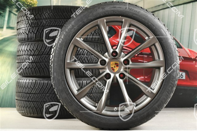 19" Boxster S koła zimowe komplet, felgi 8J x 19 ET57 + 10J x 19 ET45, opony zimowe Michelin Pilot Alpin 4: 235/40 R19 + 265/40 R19, Platinum satynowy mat