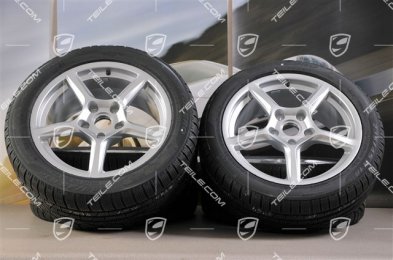 18" Boxster winter wheel set, 8J x 18 ET57 + 9J x 18 ET47 + NEW winter tyres Pirelli Sottozero II 235/45 R18 + 265/45 R18, with TPMS.