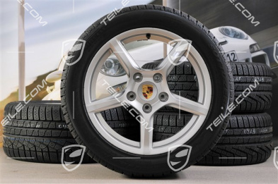 18" Boxster winter wheel set, 8J x 18 ET57 + 9J x 18 ET47 + winter tyres Pirelli Sottozero II 235/45 R18 + 265/45 R18, with TPMS