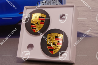 Hub cap set, crest coloured, concav, silk-gloss black