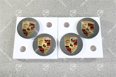 Set of Wheel Center Caps, conkave, with coloured crest, platinum silver