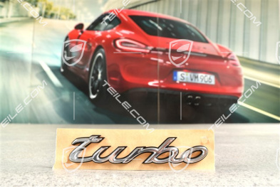 Coupe, Schriftzug / Abzeichen / Emblem Aufkleber "TURBO" Chrom auf Schwarzem Hintergrund