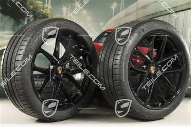 21" GT Design summer wheel set, wheel rims 9,5J x 21 ET27 + 10J x 21 ET19 + Michelin summer tyres 265/40 R21 + 295/35 R21, black high gloss, with TPM