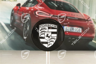Radzierdeckel, konkav, Wappen Schwarz / Silber, in Schwarz hochglanz