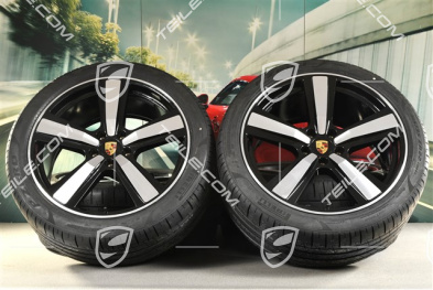 22" Koła letnie, komplet, Cayenne Exclusive Design Sport, felgi 10J x 22 ET48 +11,5J x 22 ET61 + NOWE opony letnie Pirelli 285/40 R22 + 315/35 R22, czarny wysoki połysk