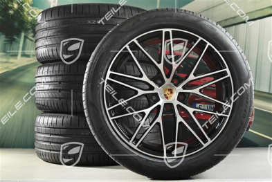 21" Cayenne Coupe RS Spyder Design Sommerräder Satz, Felgen 9,5J x 21 ET46 + 11,0J x 21 ET49 + Pirelli P Zero Sommerreifen 285/45 R21 + 315/40 R21, mit RDK-Sensoren, schwarz hochglanz