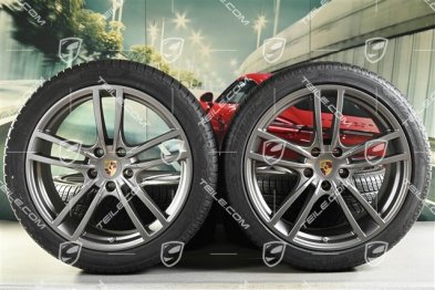 21" Cayenne COUPÉ Turbo Design Winterräder Satz, Felgen 9,5J x 21 ET46 + 11,0J x 21 ET49 + Pirelli Winterreifen 275/40 R21 + 305/35 R21, mit RDK-Sensoren, Platinum seidenmatt