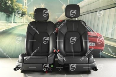Sitze, schwarz Leder, belüftet, Porsche-Wappen, elektrisch verstellbar, komplett (L+R)