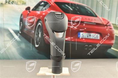 Selector level, black leather