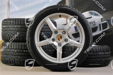 18" Boxster winter wheel set, 8J x 18 ET57 + 9J x 18 ET47 + winter tyres Pirelli Sottozero II 235/45 R18 + 265/45 R18, with TPMS