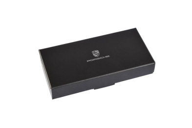 Porsche crest keyring, leather + pepita fabric black/white